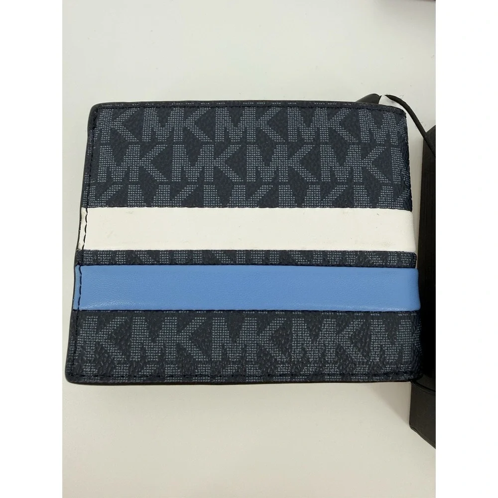 Michael Kors Men's Malone Slim Stripe Logo Wallet Billfold Blue White OS $78